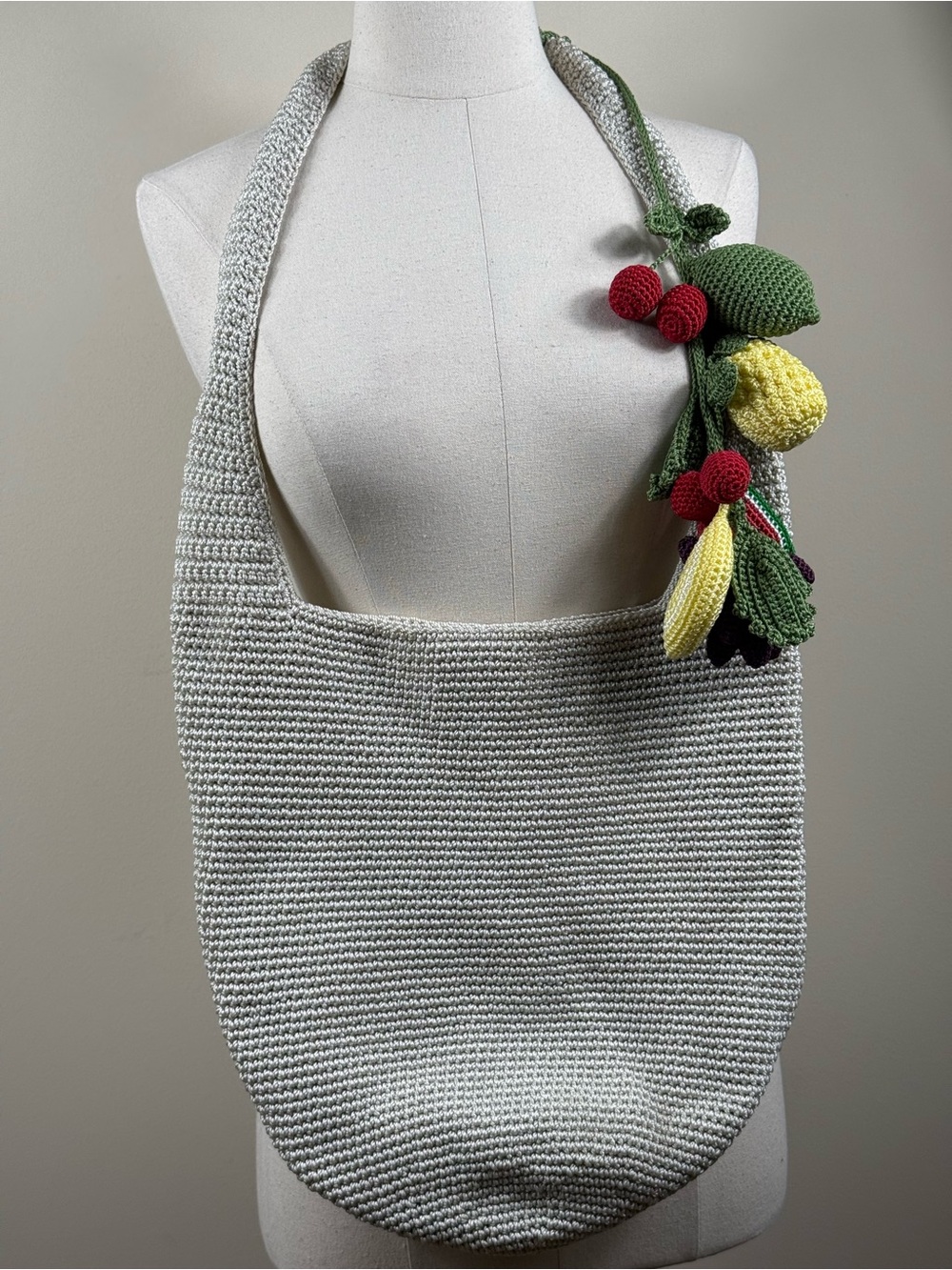 NWOT The Sak Fruits Collection Crochet Tote w/ Fruit Charm